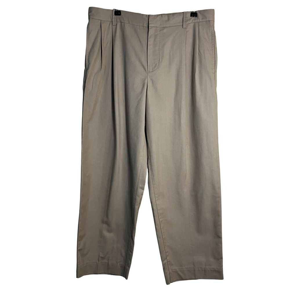 NWT COS Mens Pleated Cotton Relaxed Fit Trousers 32R Lyocell Beige Khaki Chino